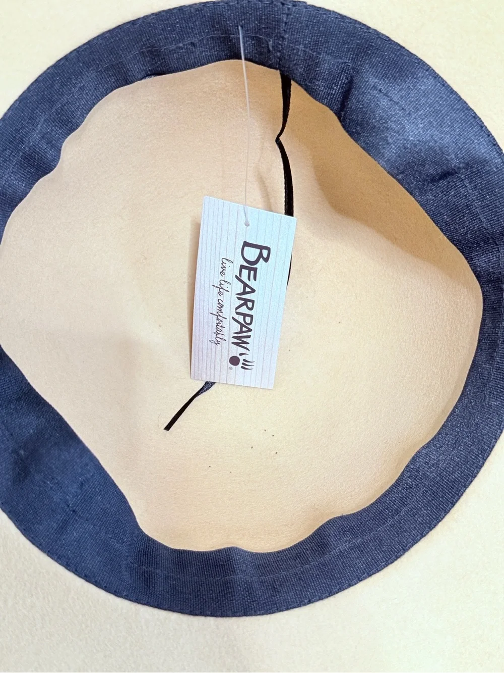 BearPaw Beige Wide Brim Felt Sun Hat with Patterned Band